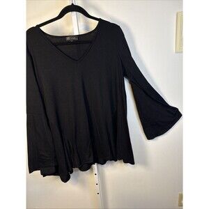 DIANE GILMAN DG2 Black Top XL Tunic Blouse Bell Sleeves Loose Fit